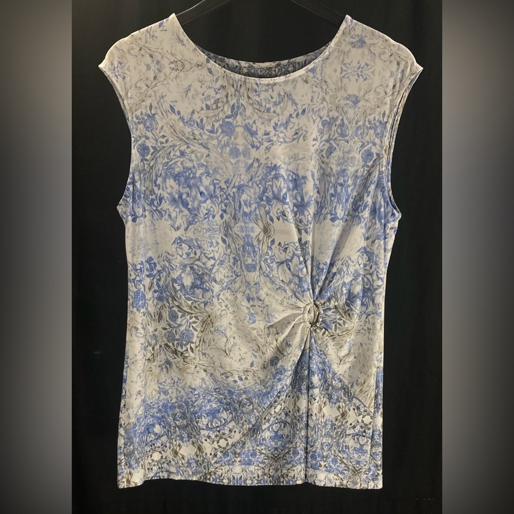 Ivanka Trump Blue and White Patterned Blouse